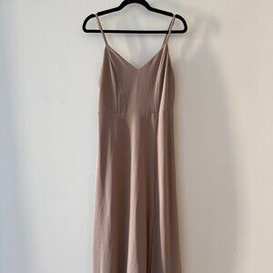 Birdy Grey | Devin Bridesmaid Dress with Slit - Taupe Crepe | Size M